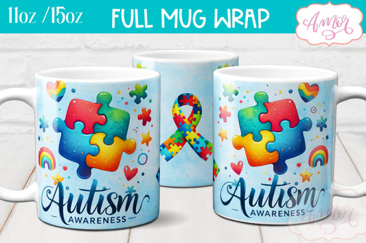 Autism awareness mug wrap sublimation PNG 11oz 15oz