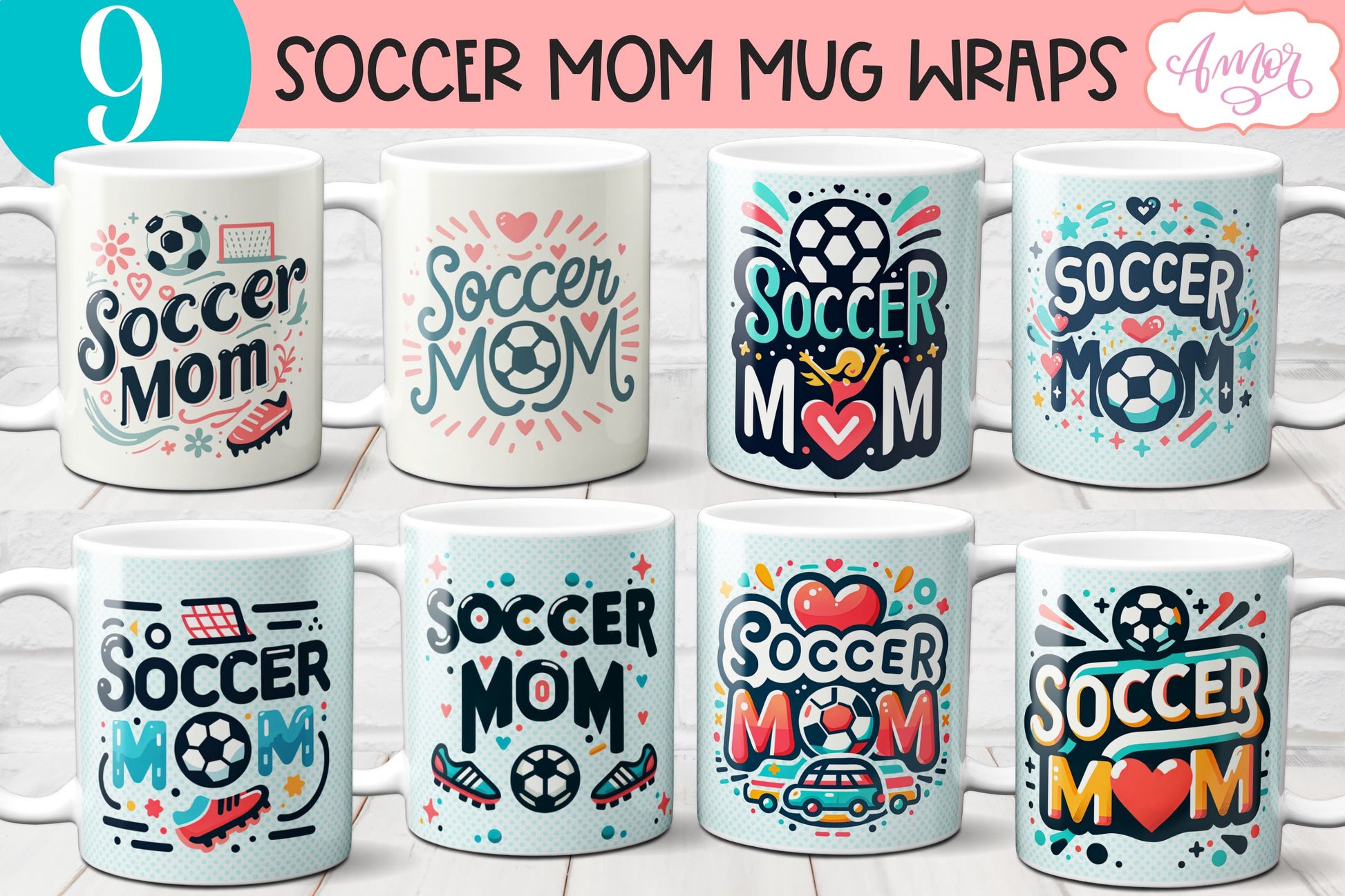 BUNDLE Soccer mom mug wrap PNG for sublimation