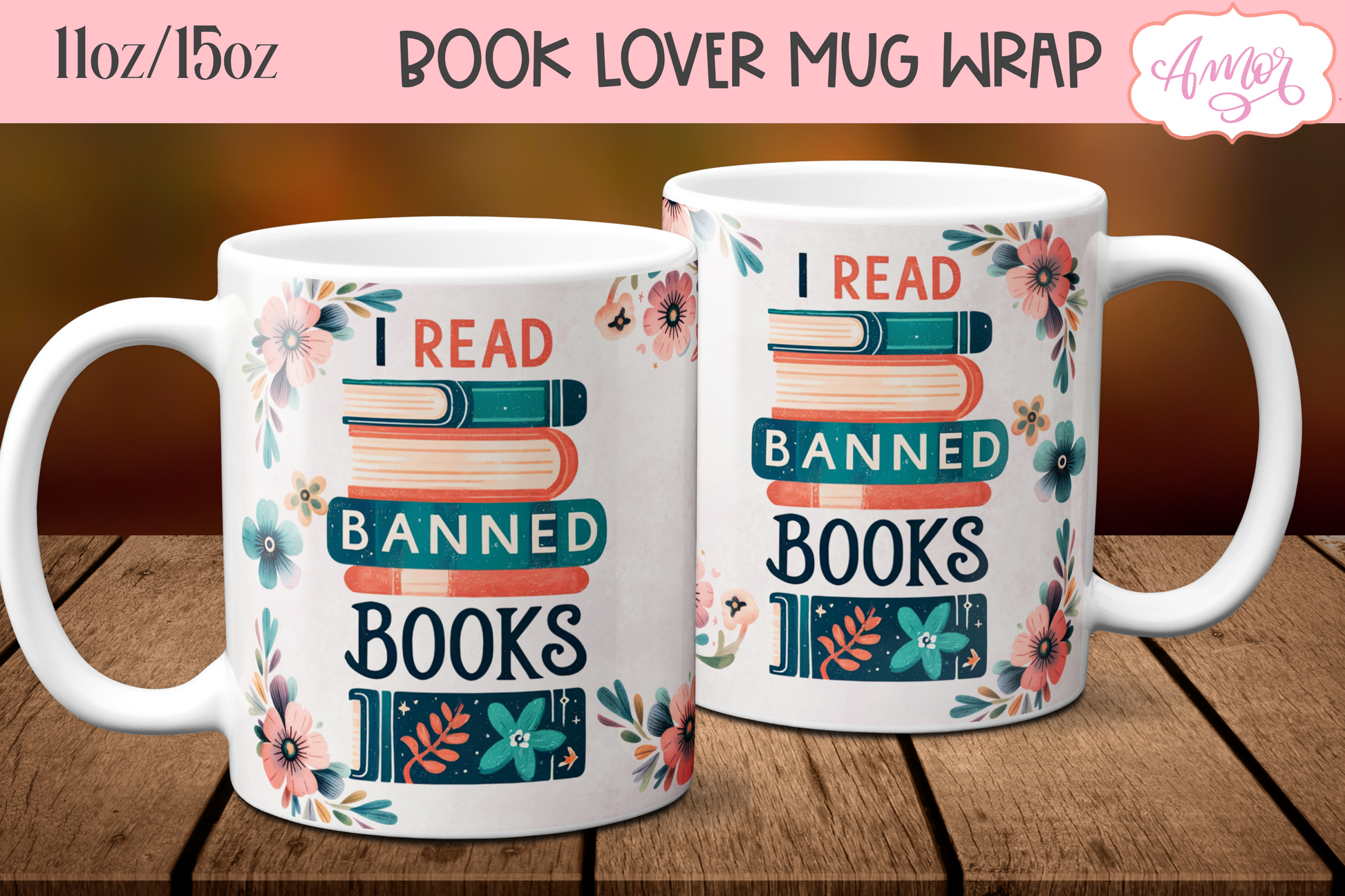 Read banned boooks mug wrap PNG for sublimation