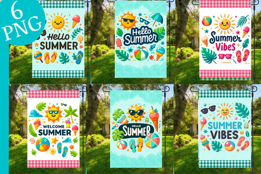 BUNDLE Summer Garden Flag Sublimation Designs PNG