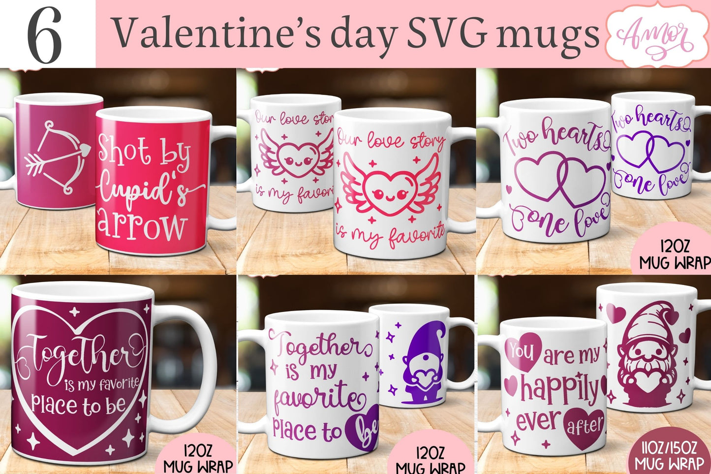 BUNDLE Valentines Mug Wraps SVG for 12oz mugs infusible ink