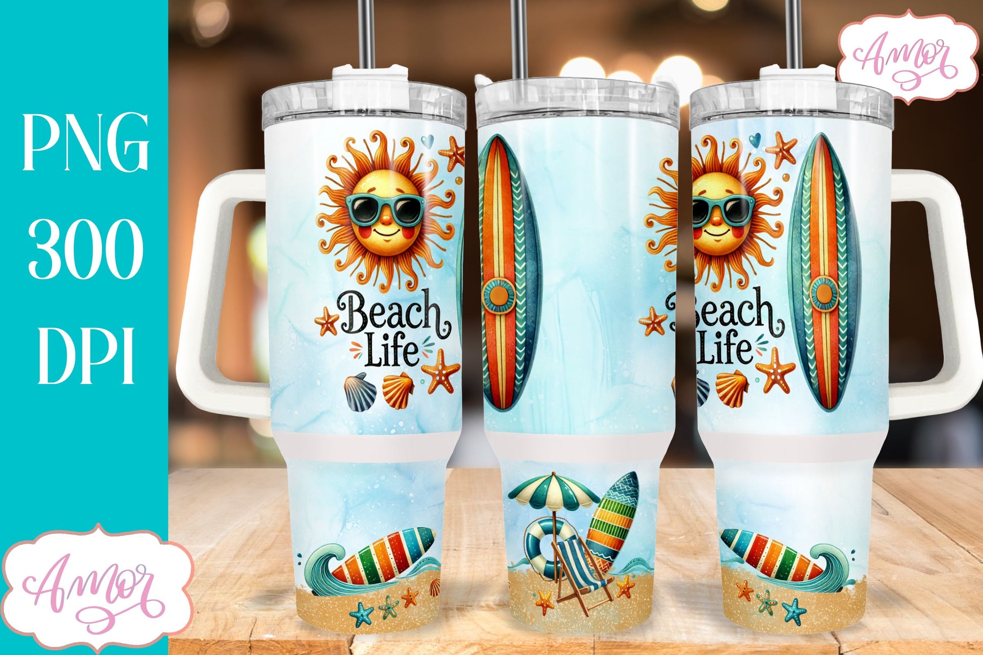 Beach life 40oz tumbler wrap PNG | Vacation tumbler design