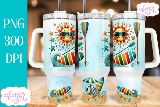 Beach life 40oz tumbler wrap PNG | Vacation tumbler design