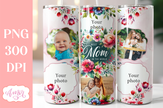 Best Mom Photo tumbler template PNG for sublimation