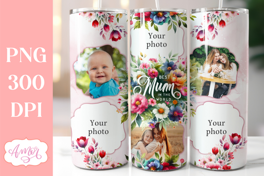Best Mum Photo tumbler template PNG for sublimation
