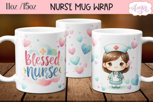 Blessed Nurse Mug Wrap for Sublimation | Nurse mug PNG