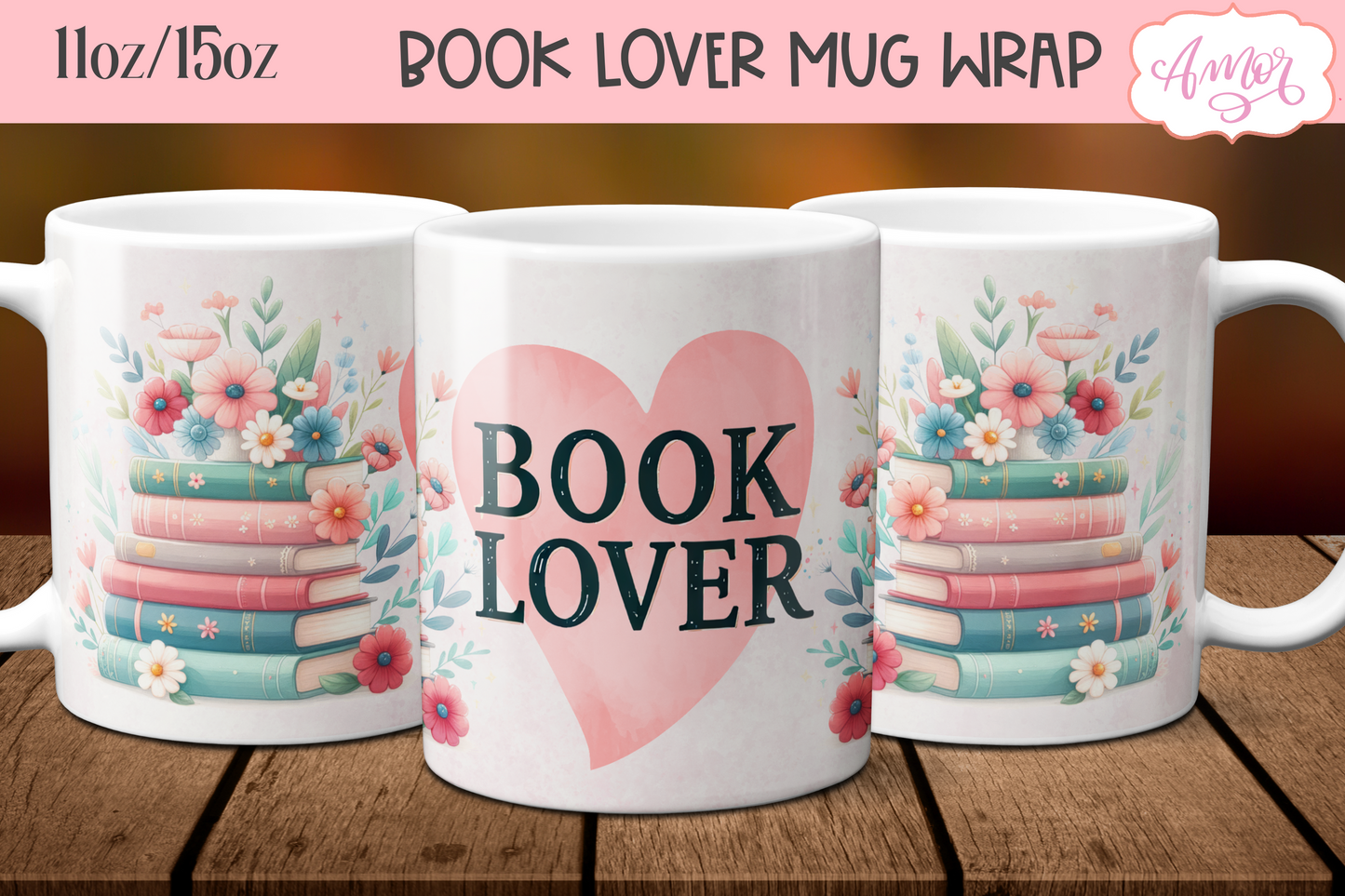 Book lover mug wrap sublimation PNG | Bookish mug template