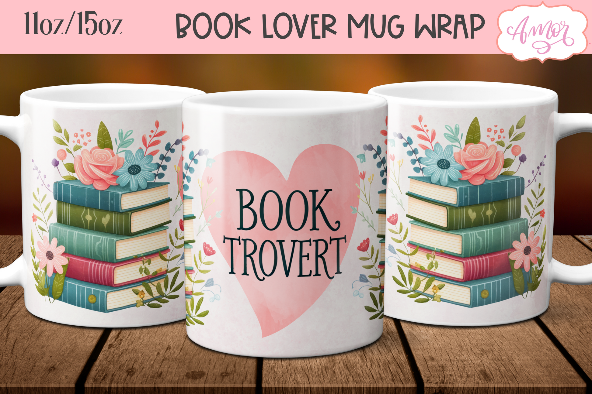 Booktrovert mug wrap sublimation PNG | Book lover mug 11oz