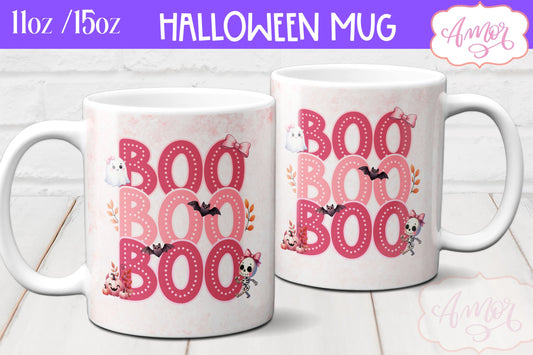 Boo mug wrap sublimation PNG | Pink Halloween mug png