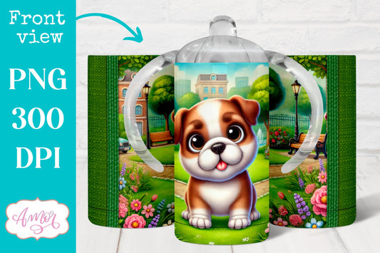 Bulldog sippy cup sublimation PNG | Cute dog 12oz tumbler