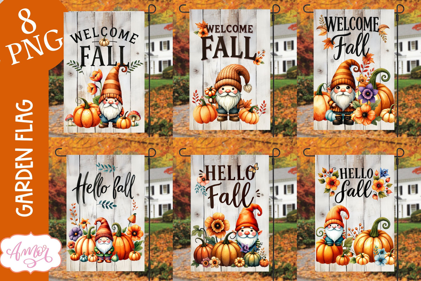 Bundle Fall garden flag PNG for sublimation