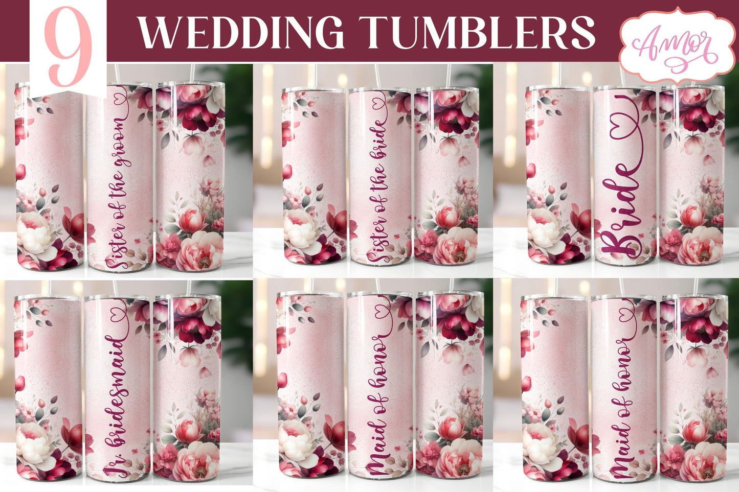 Bundle Wedding Tumbler Wraps PNG for Sublimation
