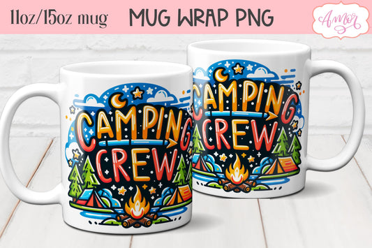 Camping crew mug wrap PNG for sublimation 11oz 15oz