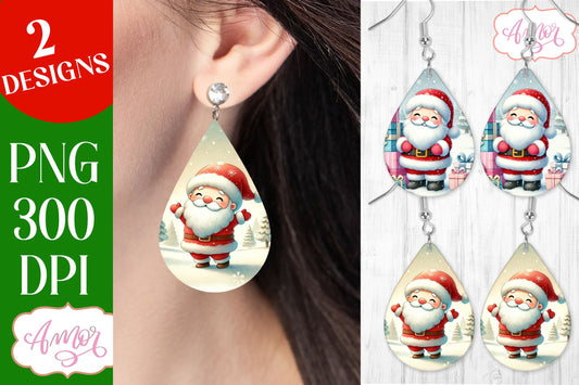 Christmas teardrop earring sublimation design | Santa earring