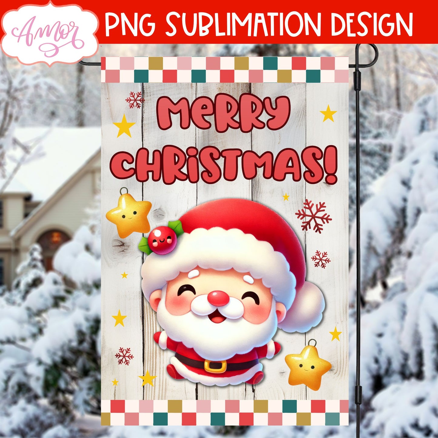 Merry Christmas Garden Flag PNG | Cute Santa Sublimation