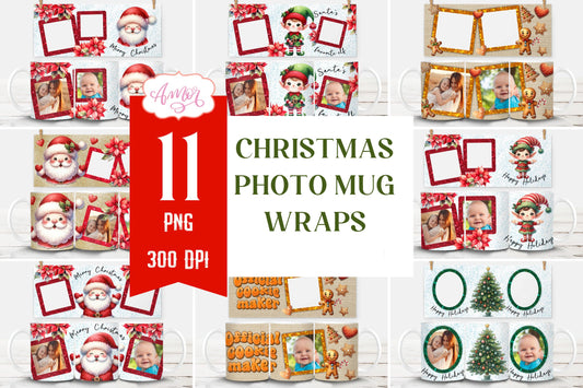 Christmas photo mug wrap PNG Sublimation BUNDLE 11oz 15oz