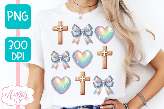 Christian Easter sublimation PNG | Coquette cross PNG design