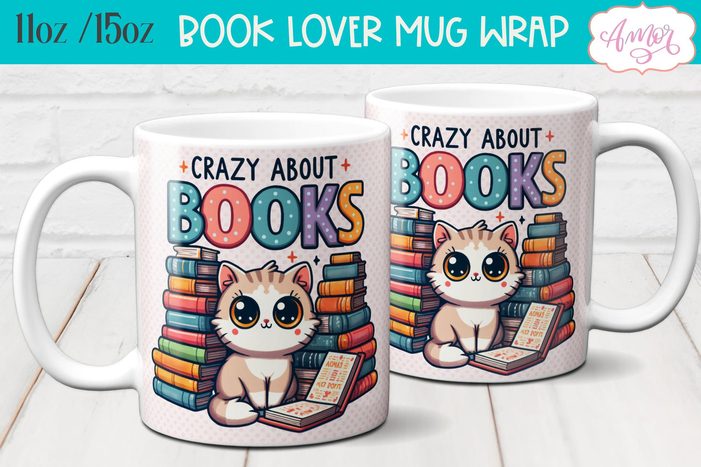 Crazy about books mug wrap sublimation PNG | Book lover mug