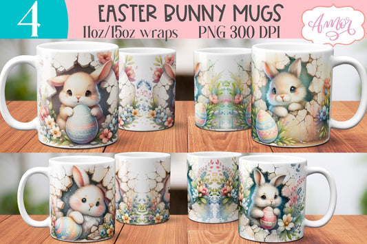 Cute Easter Bunny Mug Wrap sublimation PNG Bundle