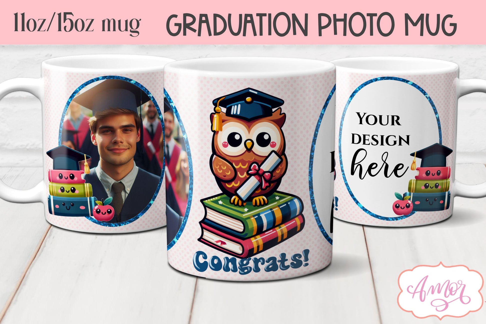 Cute Graduation Photo Mug Wrap PNG for sublimation