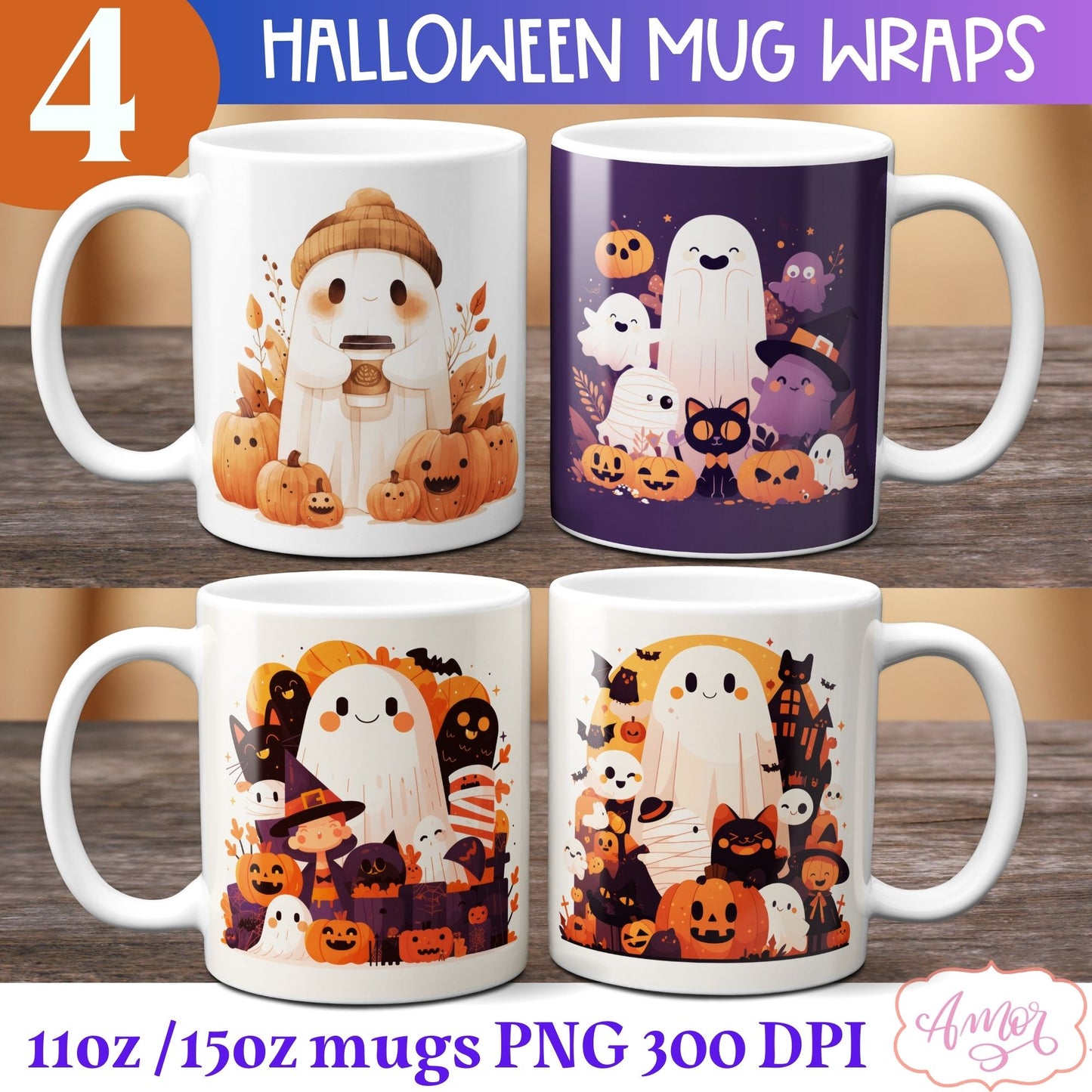 Cute Halloween mug wrap sublimation PNG | Spooky cute mug BUNDLE