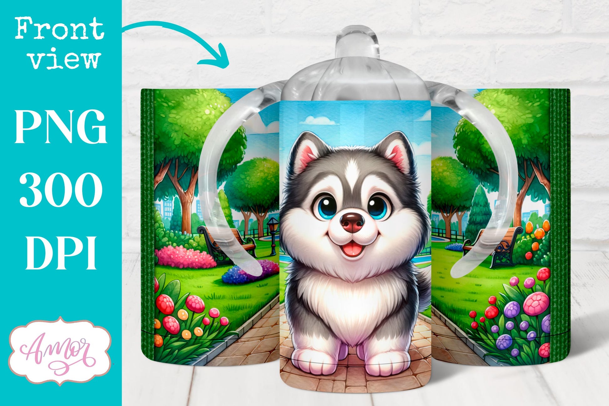 Cute Husky sippy cup sublimation PNG | Dog 12oz Kids tumbler