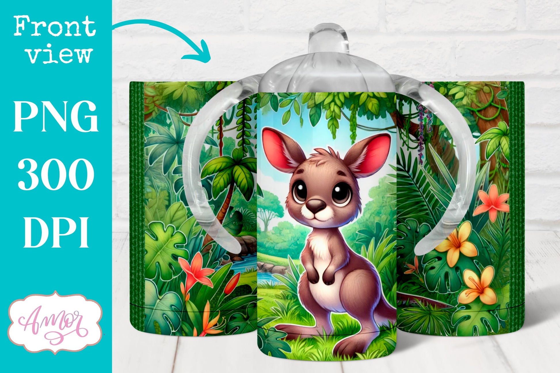 Cute Kangaroo sippy cup sublimation PNG | baby 12oz tumbler