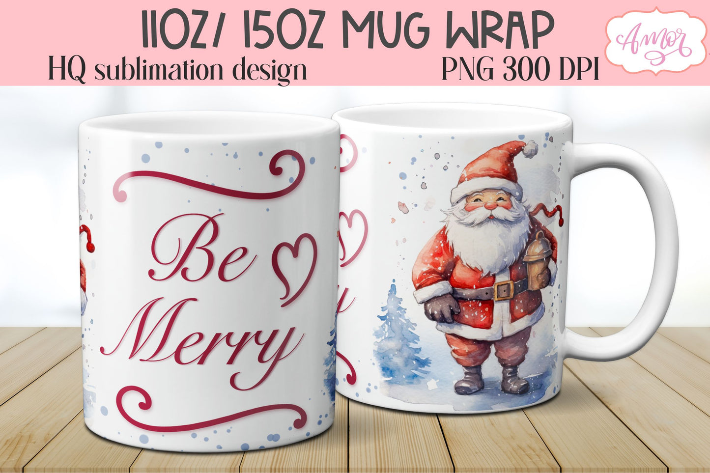 Cute Santa mug PNG wrap for sublimation | Be merry PNG