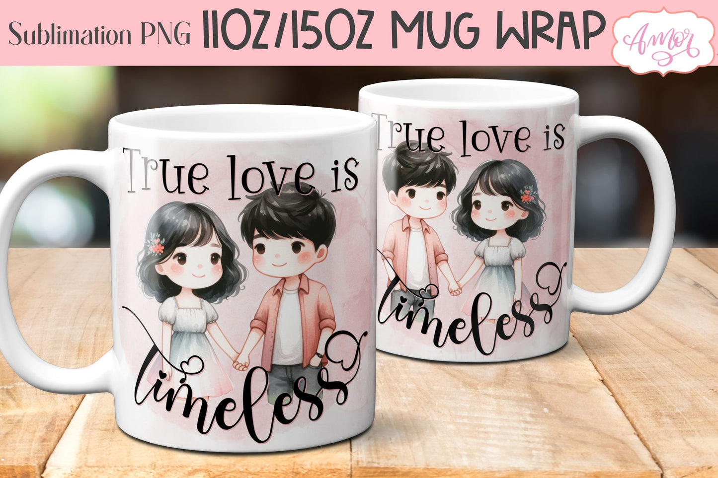 Cute Valentine's Day mug Wrap PNG for Sublimation