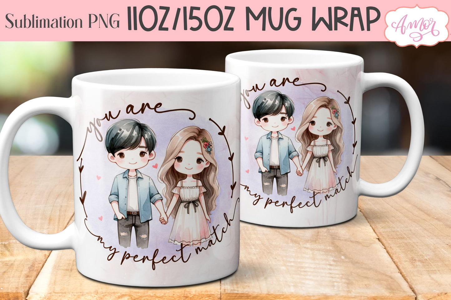 Cute Valentine's Day mug Wrap PNG for Sublimation