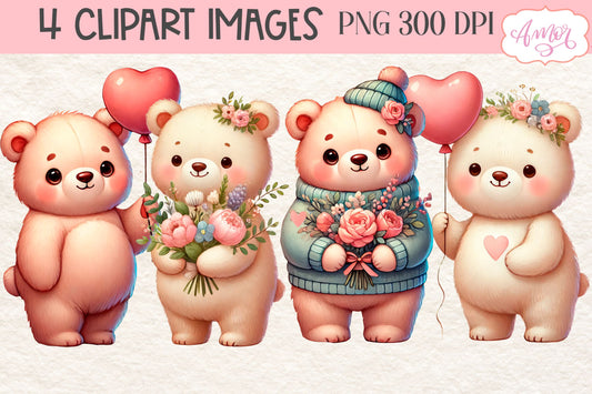 Cute bears PNG clipart for Valentine's Day clipart