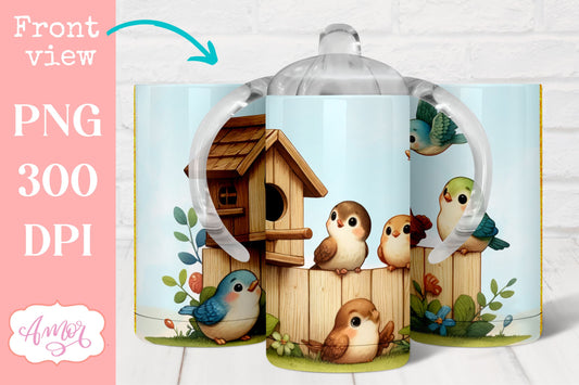 Cute birds sippy cup sublimation PNG | Kids tumbler template