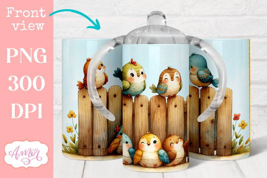 Cute birds sippy cup sublimation PNG | Kids tumbler template