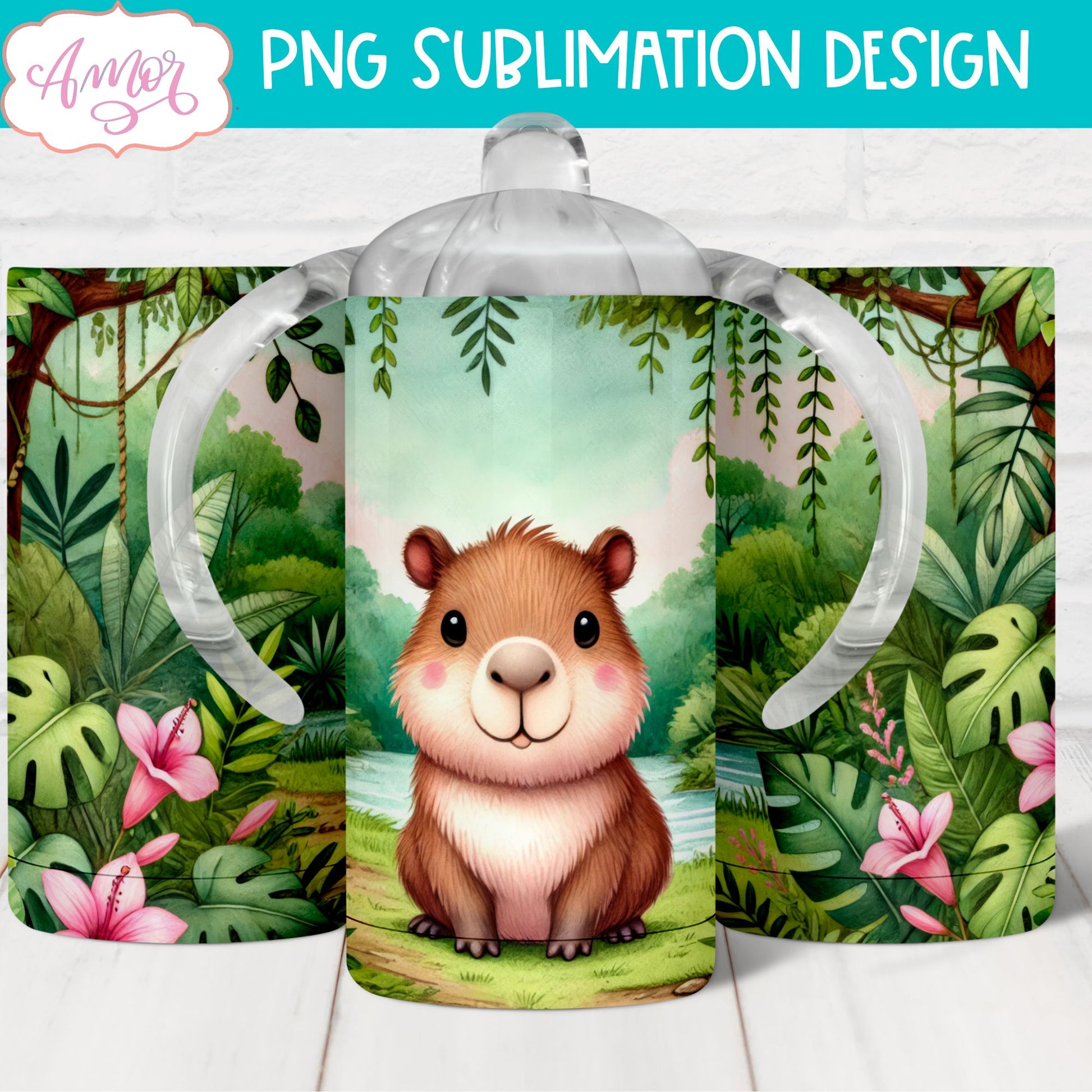 Cute capybara sippy cup sublimation PNG | Kids 12oz tumbler