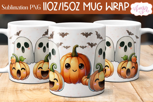 Cute fall mug wrap PNG for sublimation | Halloween mug png