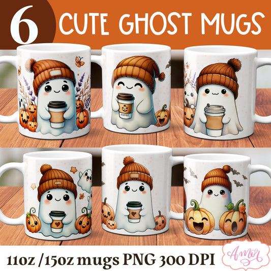 Cute fall mug wrap PNG for sublimation | Halloween ghost mug