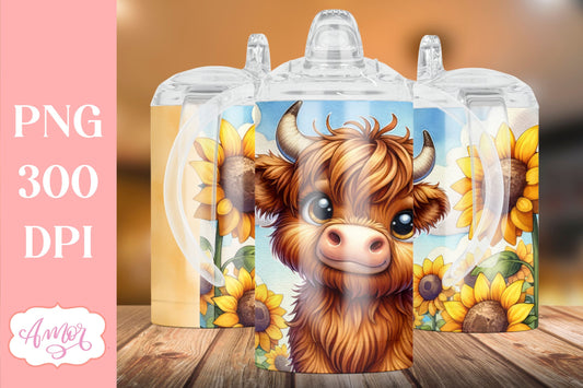 Cute highland cow sippy cup sublimation PNG | Kids tumbler