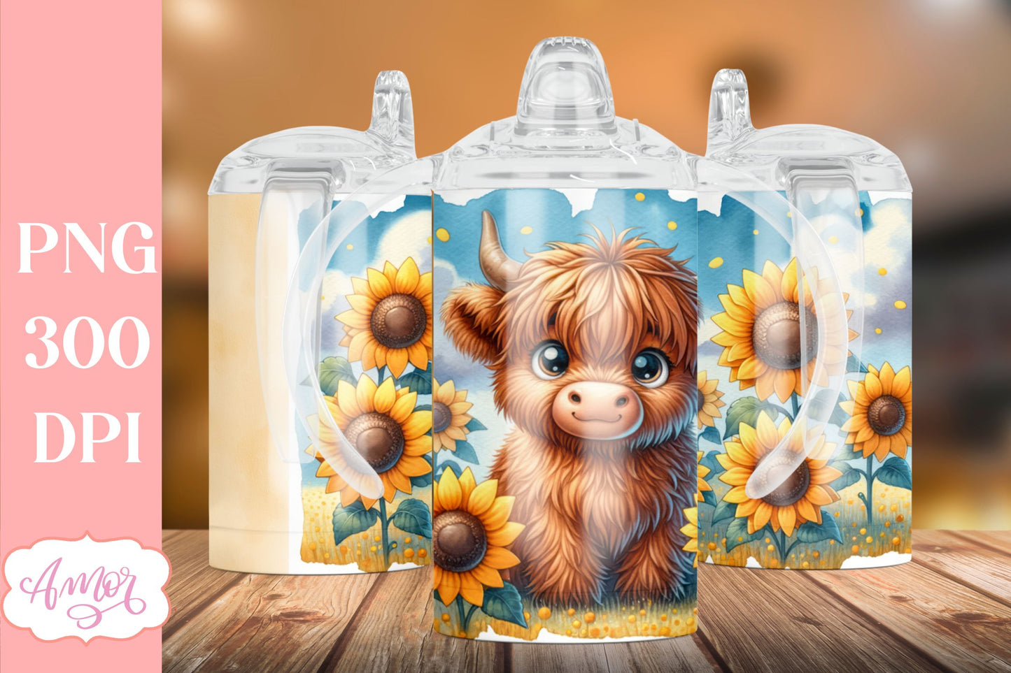 Cute highland cow sippy cup sublimation PNG | Kids tumbler