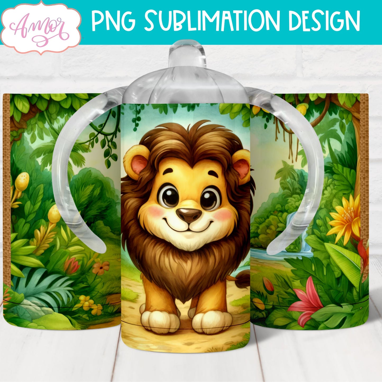 Cute lion sippy cup sublimation PNG | Kids 12oz tumbler PNG