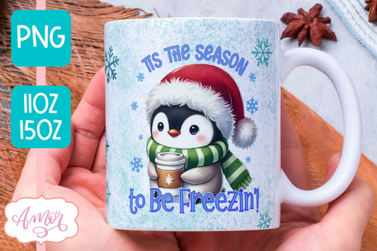 Funny Christmas mug wrap PNG | Cute penguin mug PNG