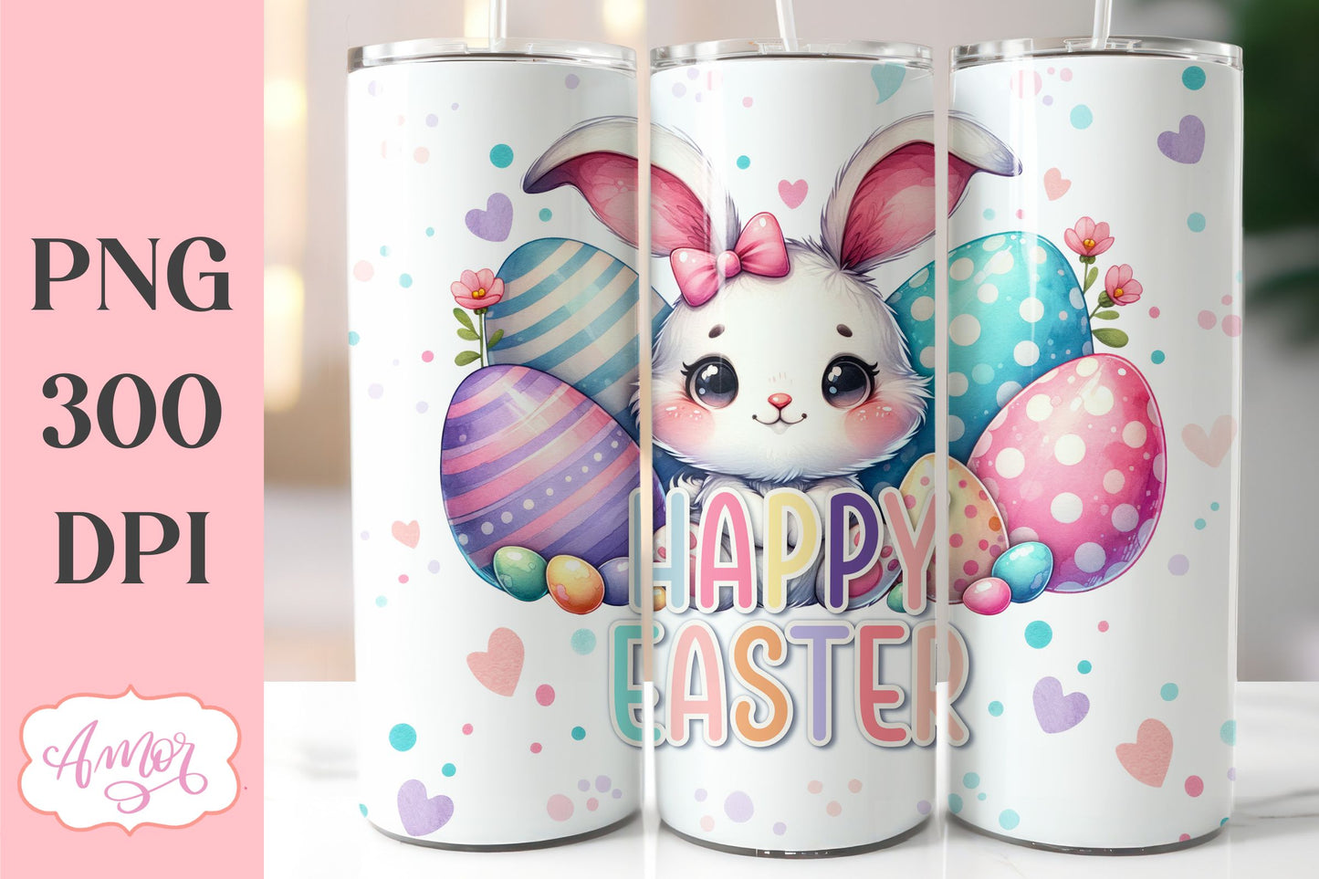 Easter Bunny tumbler wrap PNG for sublimation | Happy Easter