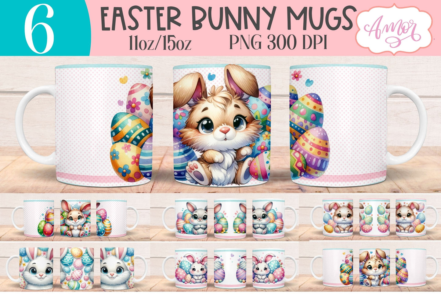 Easter bunny Mug Wraps for Sublimation Bundle | 11oz 15oz