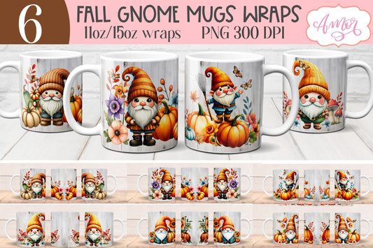Fall gnome mug wrap for sublimation BUNDLE 11oz 15oz