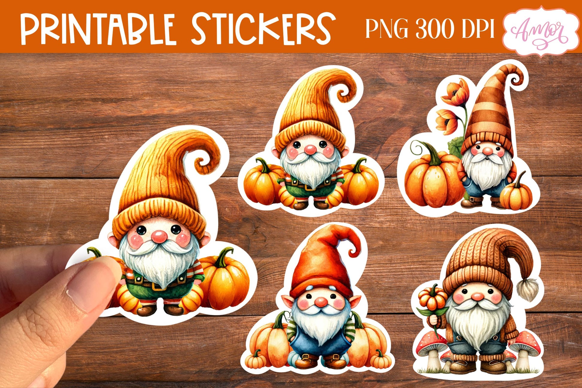 Fall gnome stickers for print then cut on Cricut