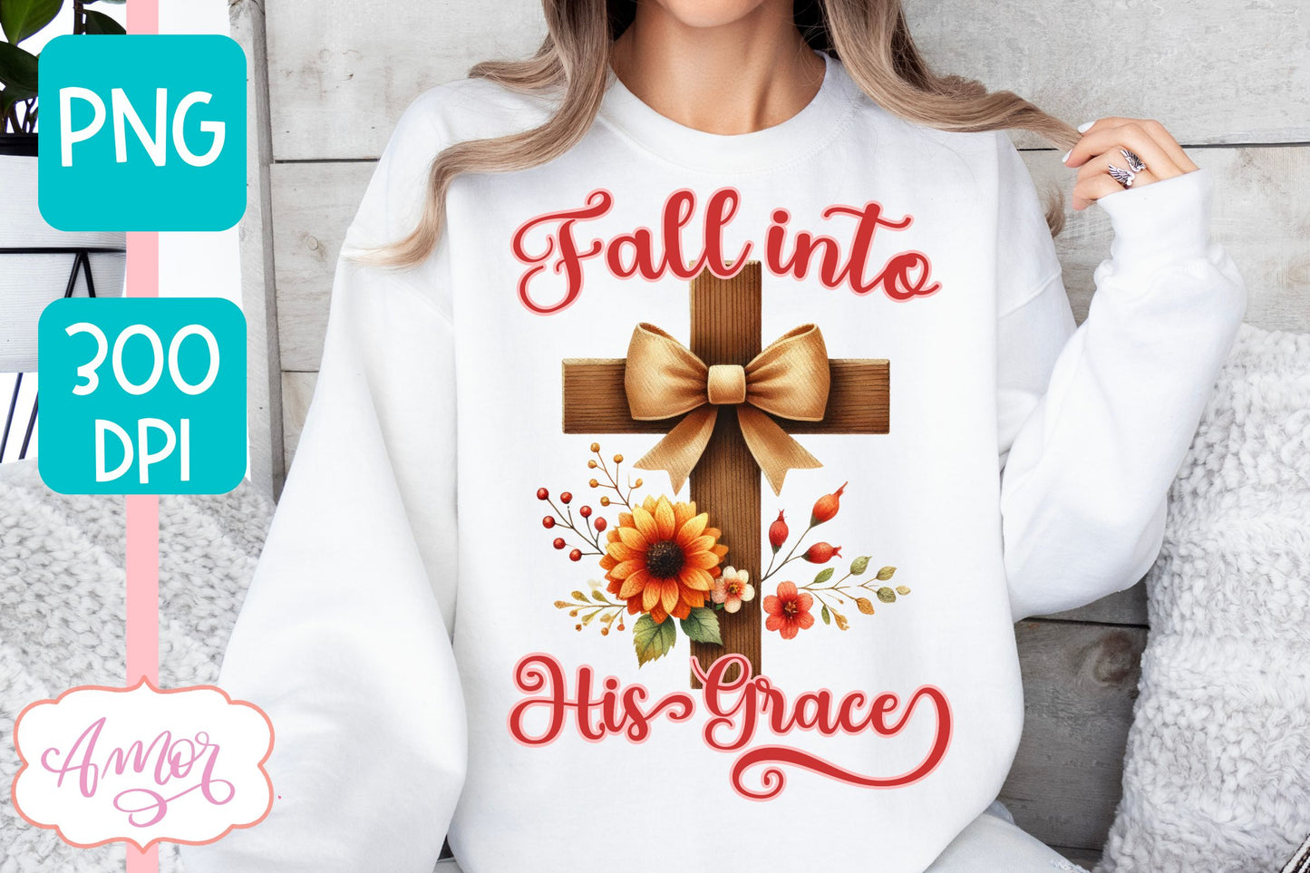 Christian fall shirt sublimation PNG | Fall into his grace