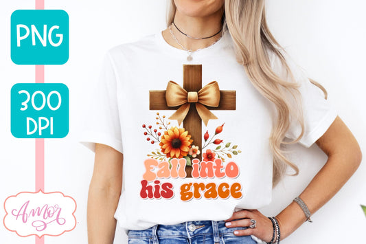 Christian fall shirt sublimation PNG | Fall into his grace