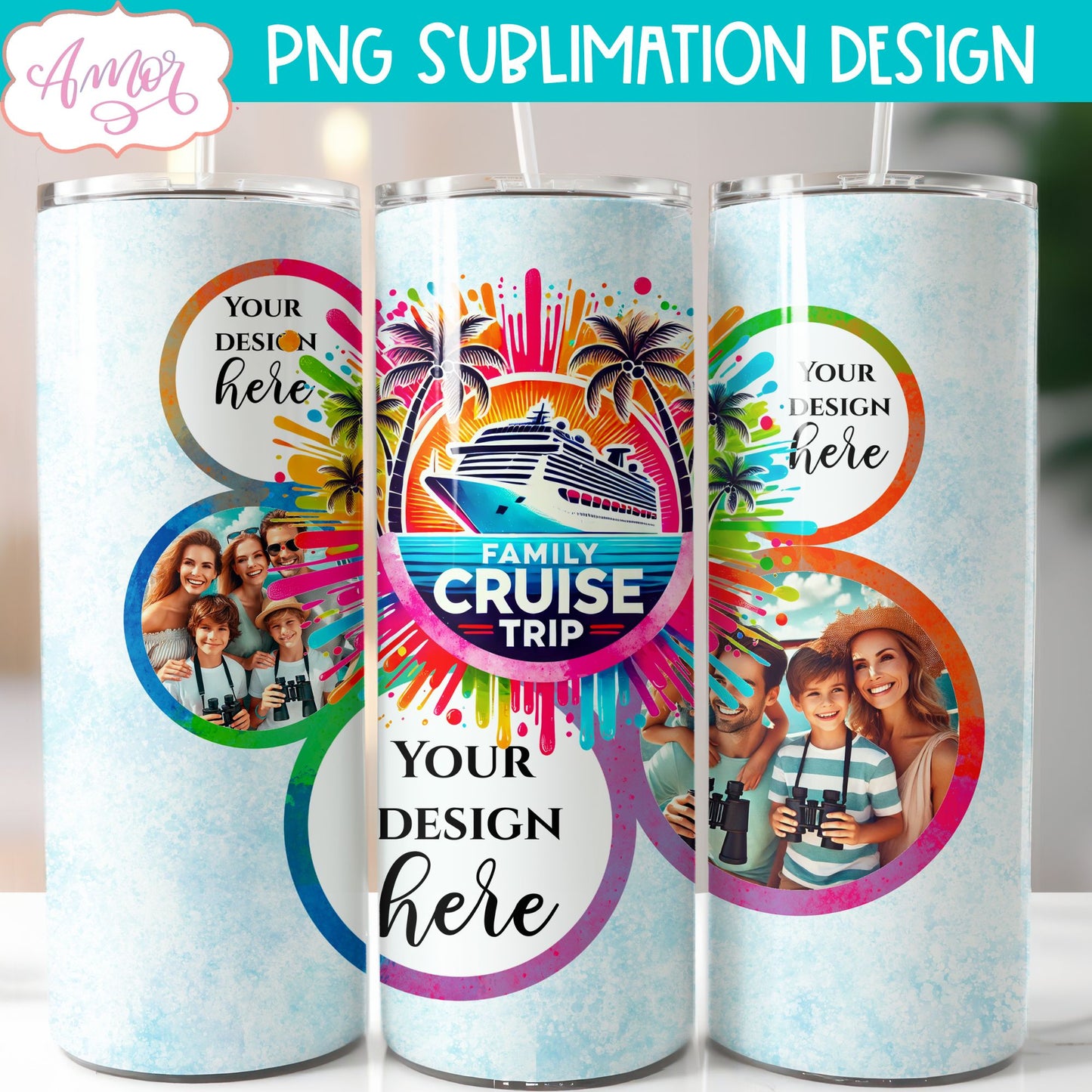 Family cruise trip photo tumbler wrap PNG for Sublimation