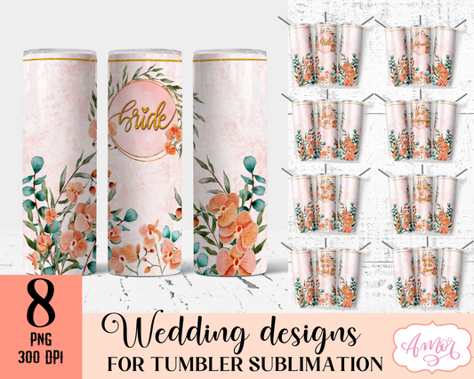Floral Wedding Tumbler Wraps for Sublimation BUNDLE