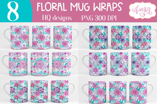 Floral designs for 11oz and 15oz mug sublimation