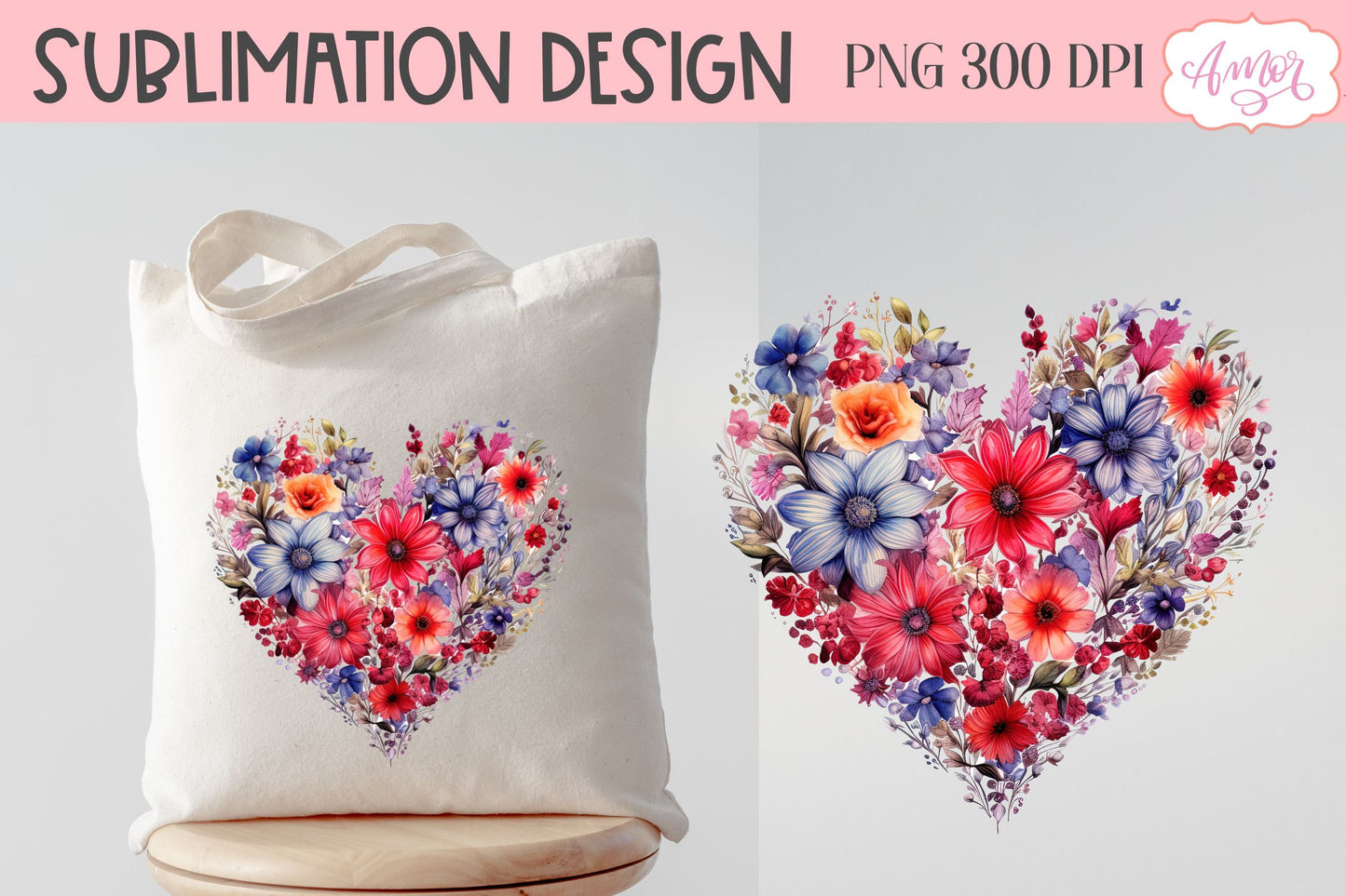 Floral heart design PNG for sublimation